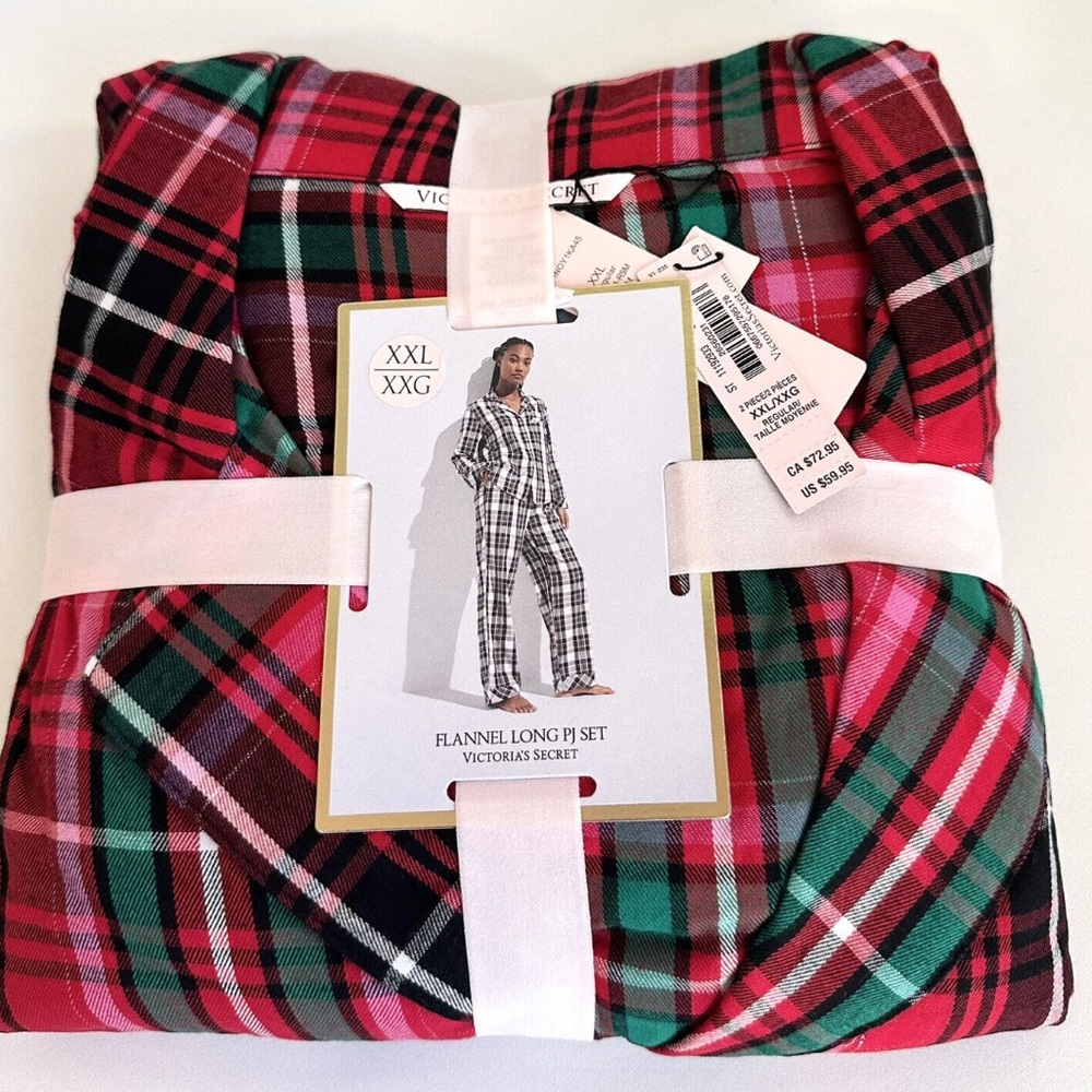 VICTORIA'S SECRET Pajama Women XXL 2 Piece Flannel Long PJ Set Plaid